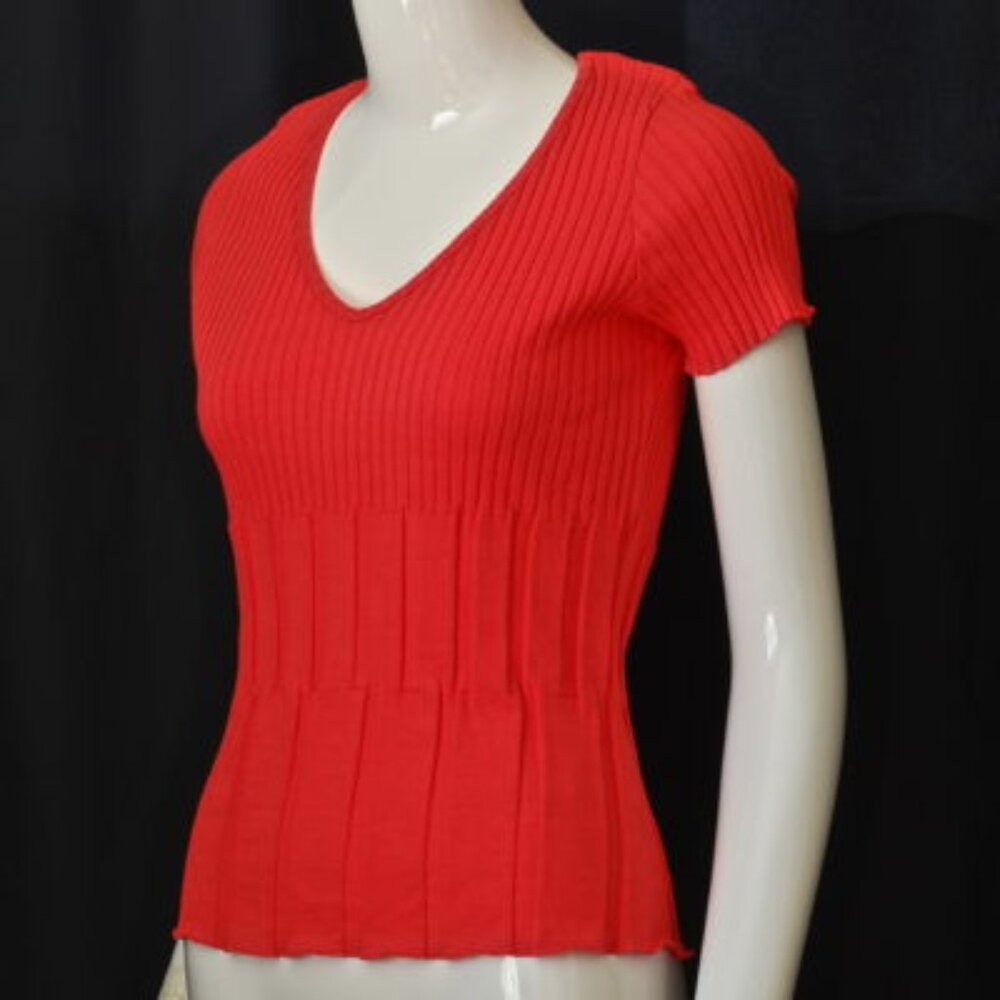 Rodier Ribbed Cotton Coral Coloured Short Sleeve Top NWT - France